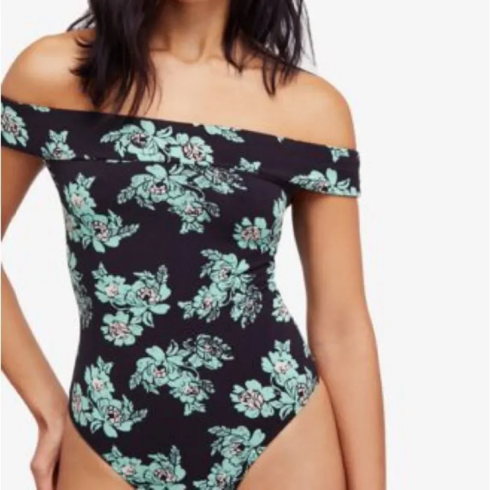 Intimately Free People Womens Bodysuit Size Small Black Off‎ the Shoulder Floral